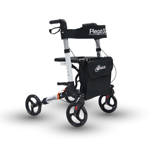 Andadera Rollator Plegoo 2Go F3 de Aluminio Ultra Plegable con Ruedas de 8”, Color Blanco Mate