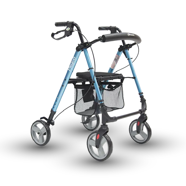Andadera Rollator ReActiv de Aluminio Ultra Compacta de Lujo con Ruedas de 8", Azul Brillante