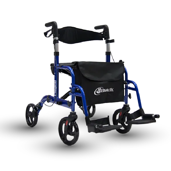 Andadera Rollator Plegoo Travel de Aluminio con Descansapies, Plegable con Ruedas de 8", Azul Atlántico
